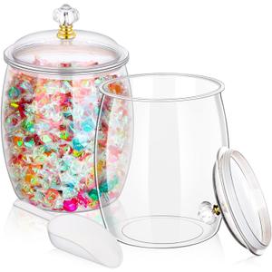 Mwellewm 2Pcs 1 Gallon Candy Jars With Lids&Spoons Clear Plastic Cookie Container Large Airtight Apothecary Storage Organization Hard Snack Buffet Canister for Wedding Home Kitchen Bar Decoration