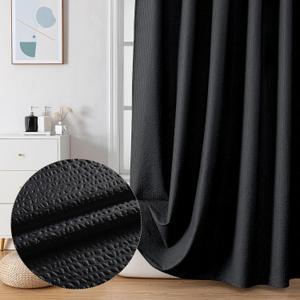 OVZME Berry Black Shower Curtain Set, Embossed Textured Fabric Bathroom Curtain - Soft Cloth & Hotel Spa, Water Resistance, Machine Washable Shower Curtain with 12 Hooks, 72X72, Black