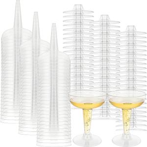 100 Pack Plastic Champagne Coupe Glasses, Disposable Plastic Party Champagne Glasses, 4 Oz Clear Cocktail Martini Margarita Cups for Birthday Wedding Party