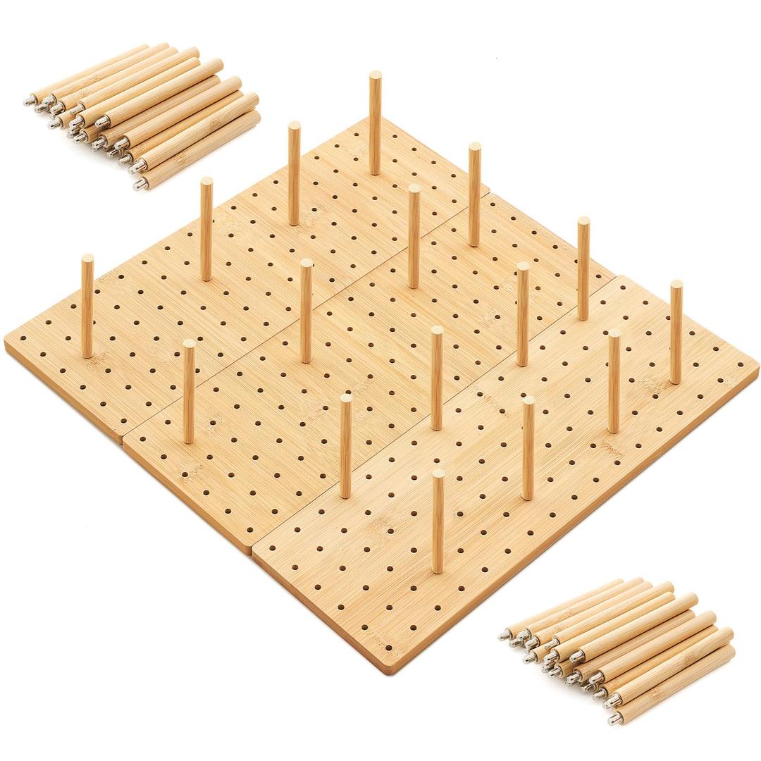 Kigley 3 Pcs Bamboo Wood Pegboard Drawer Organizer with 32 Pegs Wooden Peg Board Drawer Shelf Organizer Adjustable Peg System for Dishes Plate Pot Container Cookware Utensil Kitchen