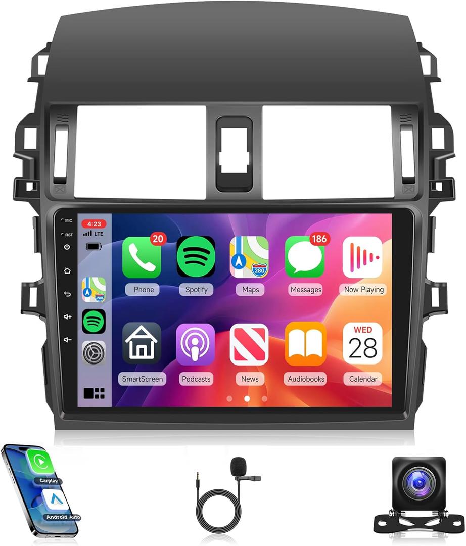 2G+64G Car Radio Carplay for Toyota Corolla 2009 2010 2011 2012 2013, Rimoody Android Car Stereo Android auto GPS WiFi 9 Touch Screen BT/FM HiFi Mirror Link RCA USB SWC Backup Camera