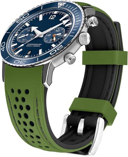 Kai Tian 20mm 22mm Silicone Watch Band Replacement, Racing Rally Curved End Watch Band Sporty Rubber Watch Bands for Men Women