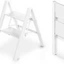 WOA WOA 2 Step Ladder, Foldable Step Stool, Aluminum Lightweight Ladder for Home Kitchen Closet, Anti-Slip Pedals, Ease of Folding, Portable, 300lbs Capacity - White