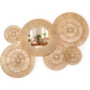 Vercraft 6 Pcs Boho Wicker Jute Wall Decor Baskets, 20",20",18",14",10,10"