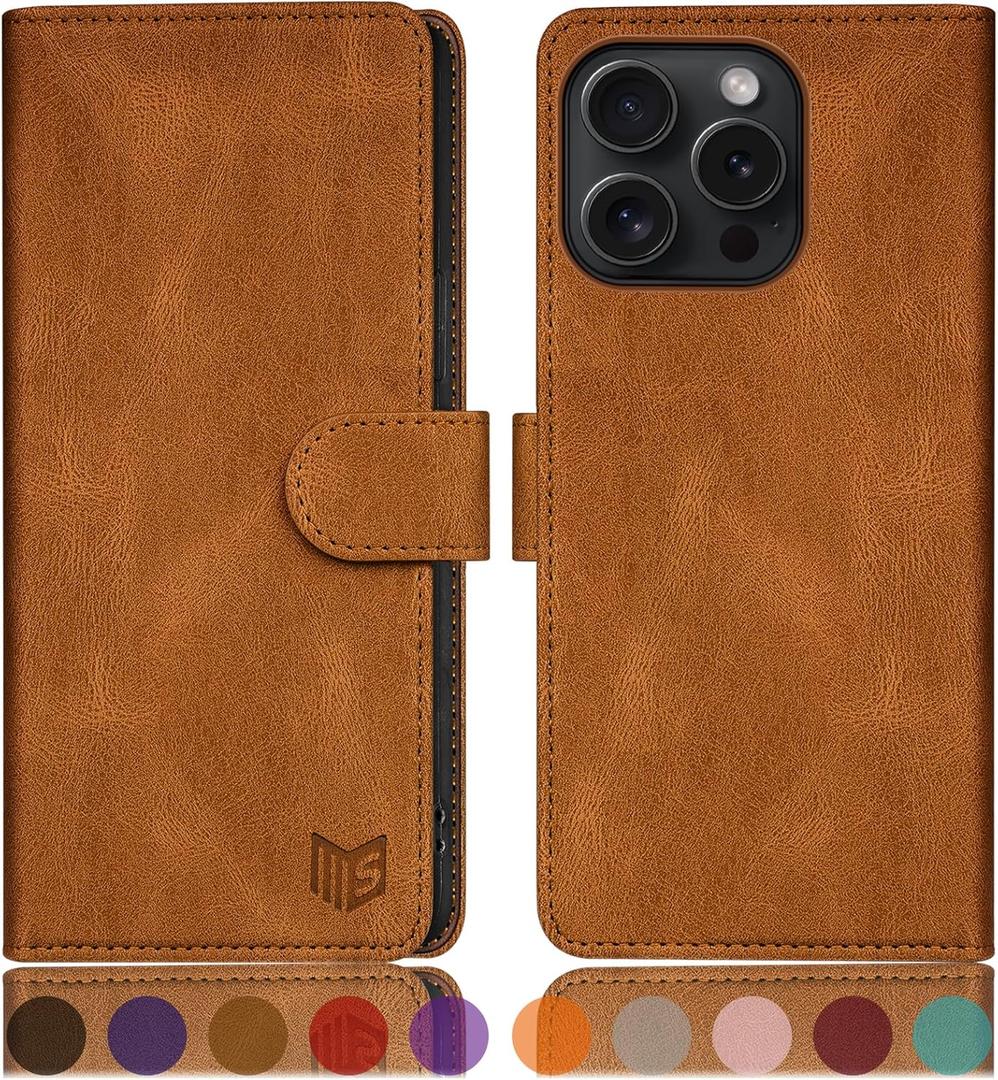 SUANPOT Compatible with iPhone 16 Pro Max 6.9" Wallet case with RFID Blocking Credit Card Holder,Flip Book PU Leather Protective Cover Women Men for Apple 16 Pro Max Phone case Light Coffee