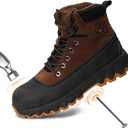 Mens Work Boots Composite Toe Boots for Men Genuine Leather Rubber Sole No Slip Waterproof Shoes Industrial & Construction Safety Boots (12, Brown)