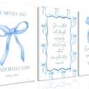 QIHPLYY Blue Bow Jesus Canvas Wall Art Light Blue Coquette Dorm Room Wall Decor Paintings Inspirational Bible Verses Posters Prints Pictures for Girls Dorm Room Bedroom Bathroom 16x24 Inch Framed