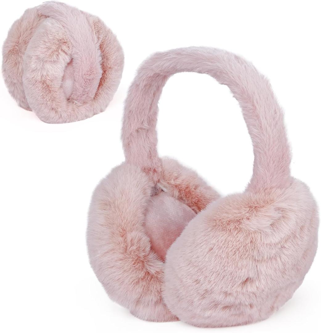 1 Pcs Headband Winter, Ear Muffs for Women & Men, Foldable Fluffy Earmuffs with Headband, Headband Winter (Pink)