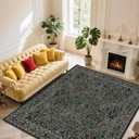 8x10 Washable Area Rugs for Living Room, Stain Resistant Vintage Rugs for Dining Room Under Kitchen Table, Bedroom, Floral Low Pile Non-Slip Large Carpet (8 x 10 Dark Green)