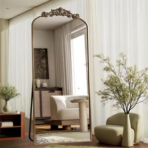 Dewfig Arched Full Length Mirror, 71"x28" Full Body Mirrors with Carved, Floor Mirror for HomeDecor, Standing/Halling Large Wall Mirror for Bedroom, Living Room, Cloakroom, Bronze, Retro Style