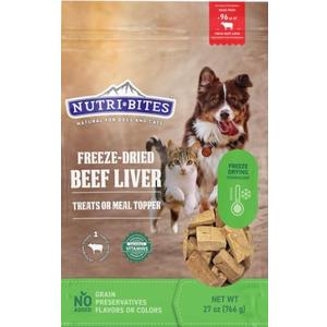 Nutri Bites Freeze Dried Beef Liver Dog & Cat Treats | Healthy Pet Training Treats or Food Topper | All Natural, Single Ingredient, High Protein | Premium Bulk Large Size Pack (27 OZ)