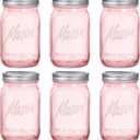 WELLIFE Pink Mason Jars 32 oz,6 Pack Wide Mouth Mason Jars for Safe Storage,Fermenting,Pickling,DIY,Crafts Decoration