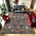 Washable Area Rugs - Perfect for Living Room, Bedroom, Kids Room, Nursery - Stain & Water Resistant Non-Slip, Pet & Child Friendly, Vintage Tribal Area Rugs (Rust, 9' x 12')