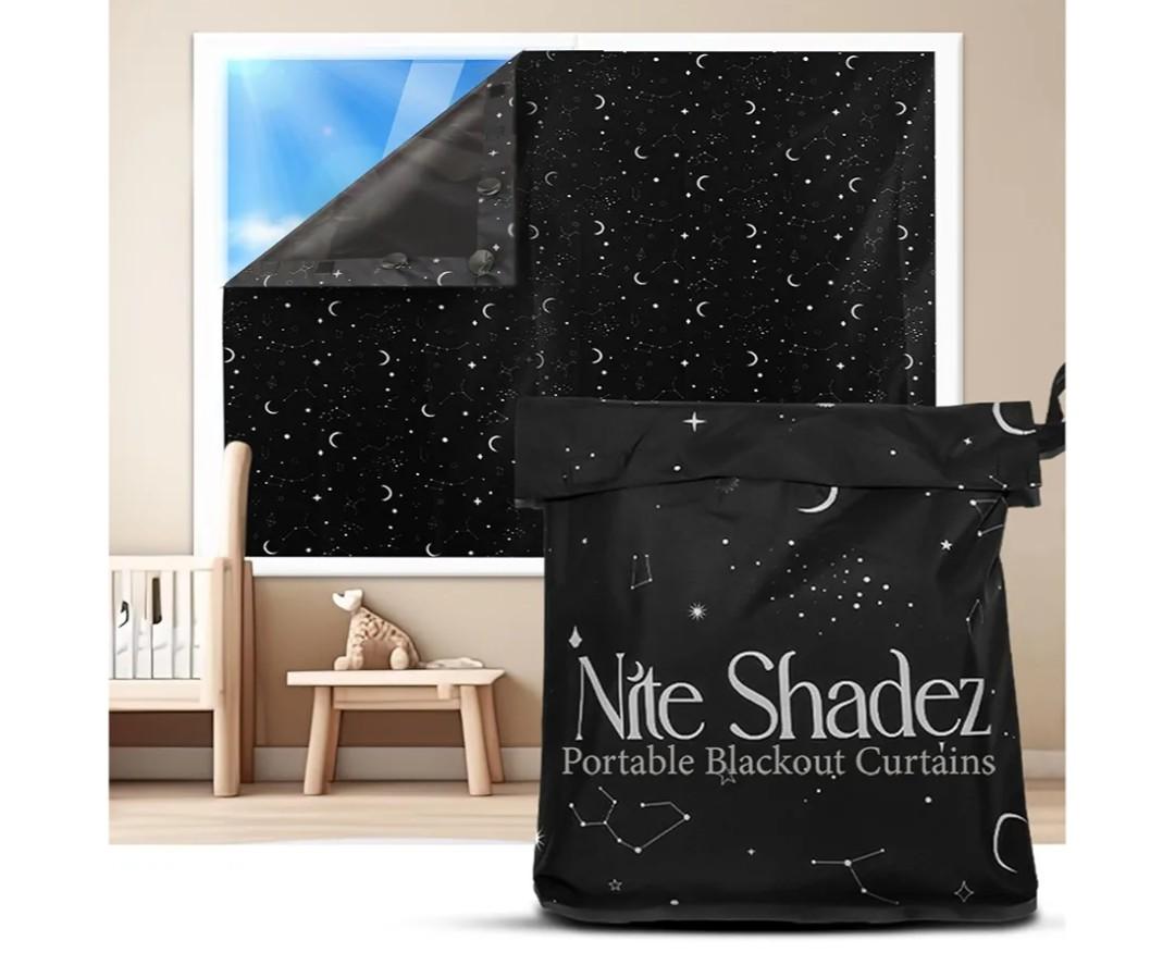 Portable Blackout Curtains (60" x 80") - Travel Blackout Curtains for Baby Nursery w/Stars - Portable Blackout Shades w/UV & Thermal Protection - 20 Stick on Suctions & Velcro Blackout Window Cover