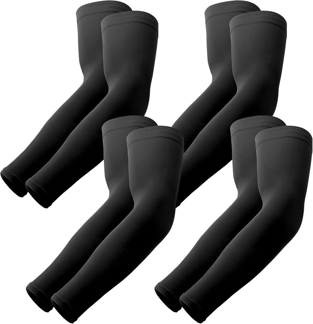 YESLIFE UV Sun Protection Arm Sleeves for Men & Women,UPF 50 Cooling Sports Sleeve (4 Pairs, 4 Black)