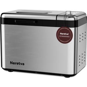 Neretva Bread Maker, 3.3LB Larger Bread Machine 15-in-1 Stainless Steel & Nonstick Ceramic Pan & Auto Nut Dispenser Breadmaker Machines Full Touch Panel with Gluten Free White Wheat Rye French Pizza (Silver)