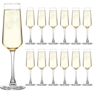 UMEIED 7.5 Oz Champagne Flutes Set Of 12, Long Stemmed Crystal Clear Champagne Flute Glass Set, Sparkling Wine Glasses for Home Party Wedding Birthday Housewarming Gifts