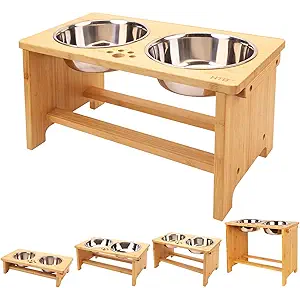 HTB Elevated Dog Bowls,Raised Dog Bowl Stand with 2 Stainless Steel Bowls,Elevated Raised Dog Bowls for Large Medium Small Sized Dogs