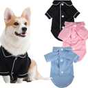 3 Pack Dog Pajamas Pet Two-Legged Sleepwear Shirt Set Soft Cat Loungewear for All Year Round Black Pink Blue XS