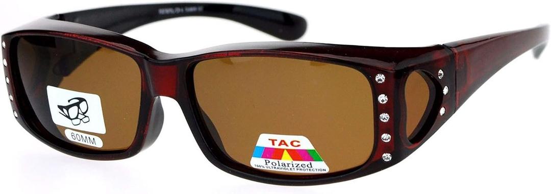 JuicyOrange Womens Polarized Fit Over Glasses Sunglasses Rhinestone Rectangular Frame (Red)