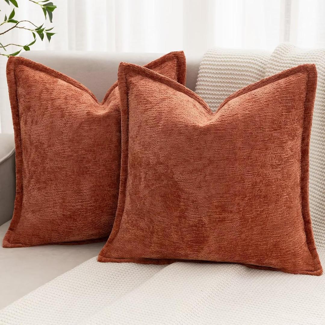 Burnt Orange Fall Decorative Throw Pillow Covers 16x16 Inch Set of 2 Cozy Soild Chenille Cushion Cases Soft Textured Square Couch Pillows Cover Boho Accent Farmhouse Pillowcases for Bed