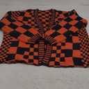 SELINK Women's Cardigan Sweater Vintage Open Front Mixed Checkered Pattern Chunky Knit Plaid Long Sleeve Daily Outwear (Large, Z Orange)