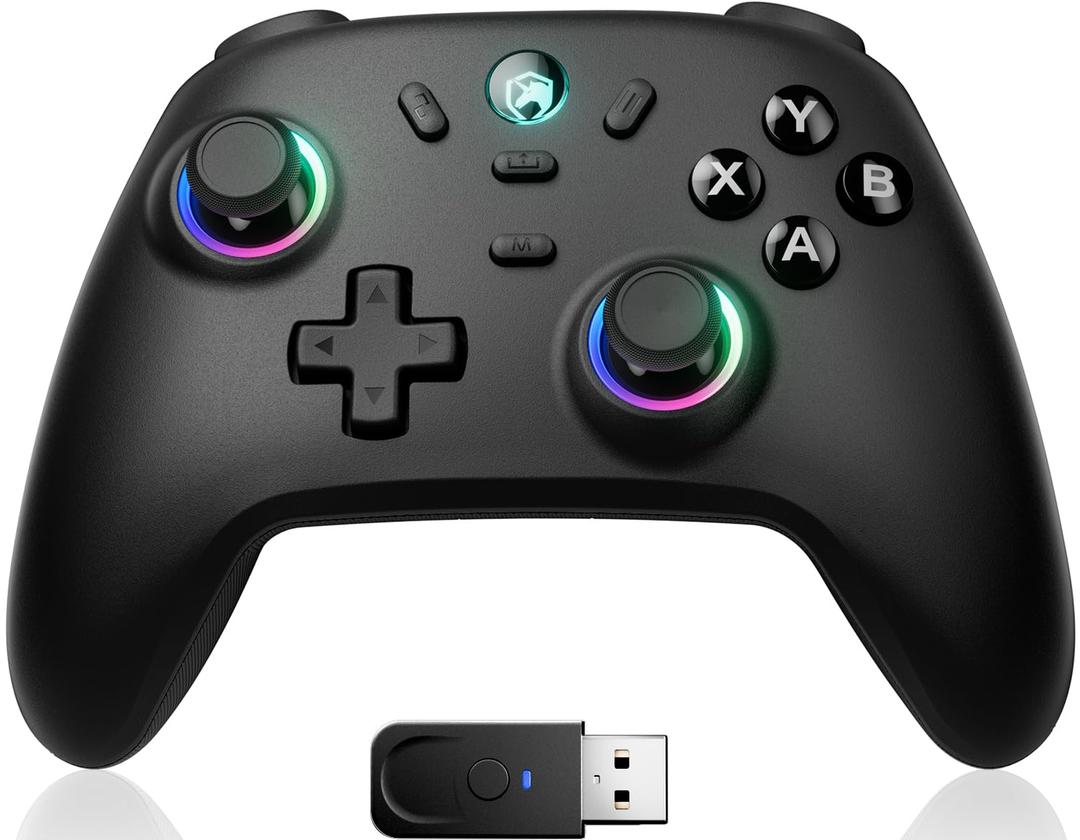 ECHTPower Wireless PC Gaming Controller - Hall Effect Joystick, 2.4G & Wired 1000Hz Polling Rate, 800mAh Battery, Adjustable Turbo/Vibration - for PC/Switch/iOS/Android (Black)