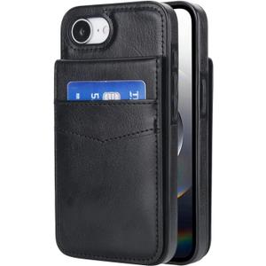 MRRSIWEI for iPhone 16e (Not 16) Wallet Case with Card Holder, PU Leather Flip Magnetic Clasp Shockproof with Kickstand Phone Case Cover for Apple 16e.Stand Black