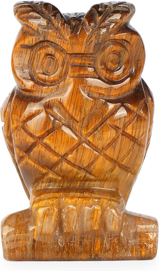 2" Yellow Tiger Eye Crystal Owl Figurine Gem Stone Owls Statue Animals Carving Owl Gifts for Home Office Decor