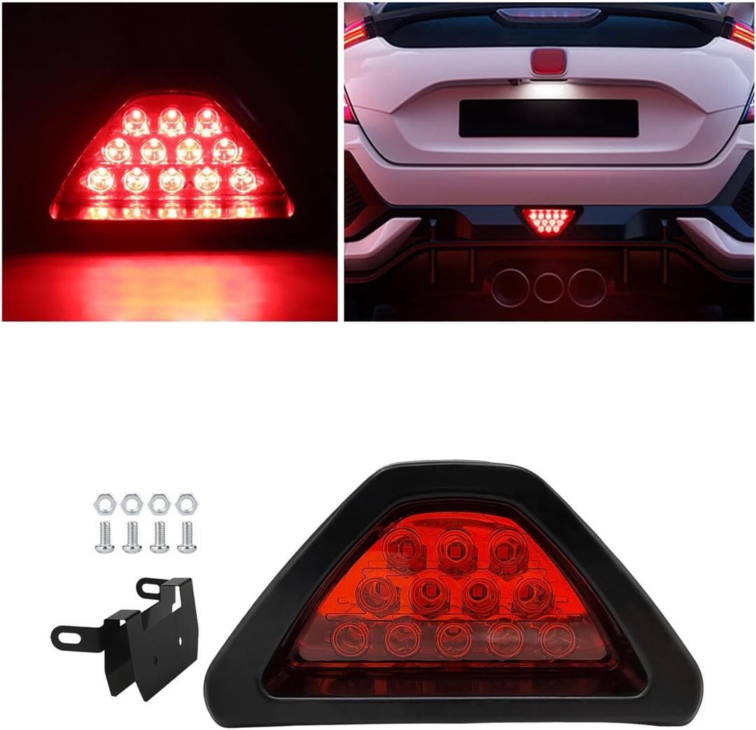 Car F1 Style Brake Light, DRL Fog Rear Tail Third Brake Light, Waterproof Triangle Warning Flash Lamp with 12 LED, Universal Car Accessories for Motorcycles Trucks Safety Stop (Red)