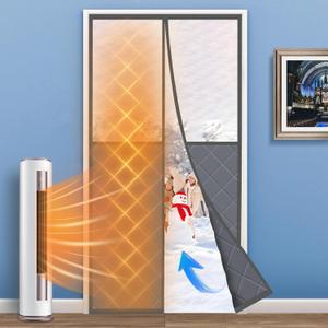 Magnetic Thermal Insulated Door Curtain, Fits Door Size 34" x 82", Center Opening, Durable Oxford Cloth&Thicken Polyester Fiber, Weighted Bottom,Temporary Door Thermal Curtains (Gray)