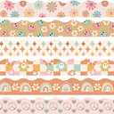 5 x VABAMNA Boho Bulletin Board Borders Retro Classroom Decorations, 84Ft Groovy Bulletin Board Border Daisy Floral Rainbow Decor Colorful Scalloped Trim Border for Teacher School Supplies Classroom Decor
