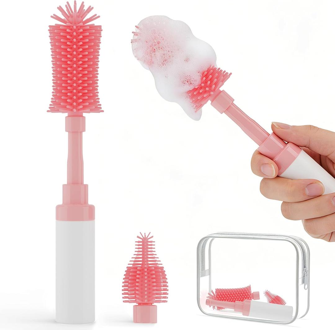3 x Chuya Baby Bottle Brush Kit -Upgraded Silicone Bottle Cleaning Brush & Nipples Cleaning,Press-Pump Foam Dispenser Brush for Baby Bottles, Nipples, Breast Pump Parts-Rich Foam for Home Travel TSA