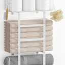 Towel Racks for Bathroom Wall Mounted, 4 tire Bath Towel Storage  with 2 Pack Towel Shelf and Floating Shelves Over Toilet, Rolled Towel Holder Shelf Organizer, Sturdy Metal & Wood, 34inch, White