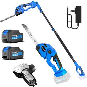 AZZUNO Pole Hedge Trimmer Cordless, 14.5FT Max Reach Electric Grass Shears Shrubbery Hedge Trimmer with 2 Packs 2.0Ah Batteries
