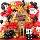 132Pcs Casino Theme Party Decorations, Dice Boxes Large Poker Cards Black Red Gold Balloon Garland Star Foil Balloons for Vegas Themed Party and Casino Night Birthday Celebrations