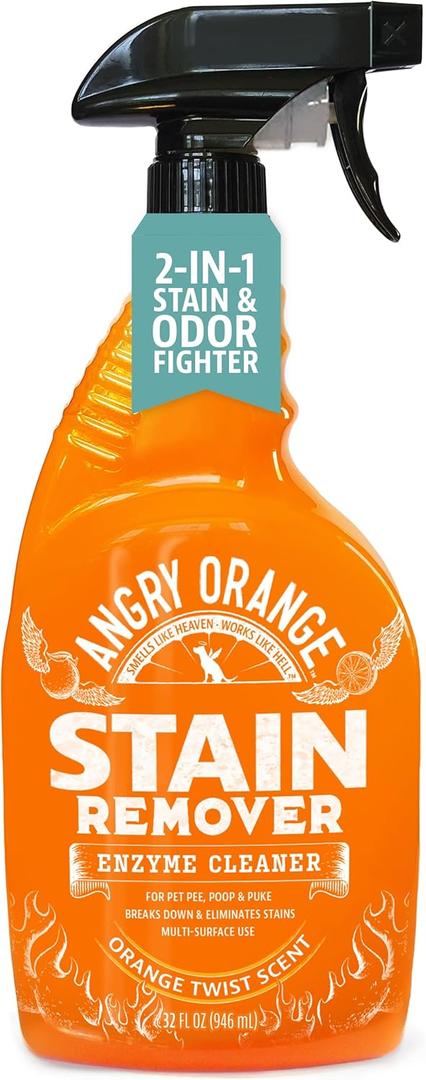 Angry Orange Stain Remover - 32oz Enzyme Pet Cleaner - Dog & Cat Urine Destroyer and Stain Remover - Citrus Spray Cleaning Solution - Puppy Supplies (32 Fl Oz (Pack of 1))