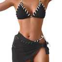 B2prity Women's Bikini Sets 3 Piece Swimsuit Halter Triangle Mesh Sarong Wraps Bathing Suit with Coverups M
