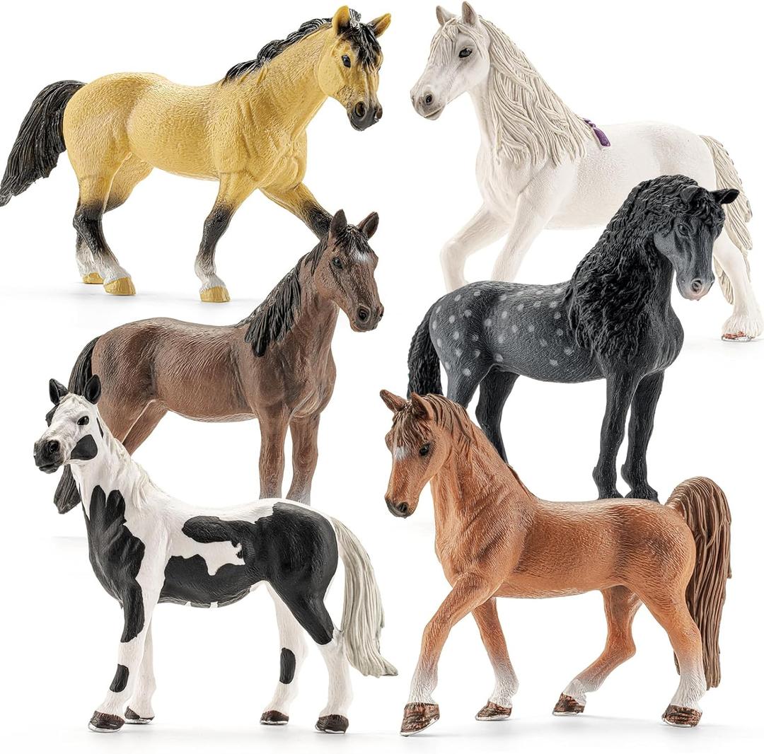 6PCS 6" Large Horse Figurines Animal Toys for Kids, Realistic Plastic Farm Animal Figurines Toys for Toddlers, Horse Party Favors Birthday Gift Cake Toppers for Boys Girls