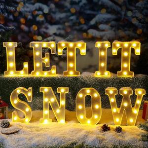 9 Pcs Let It Snow Letter Light up Sign Indoor Winter Decorations Marquee LED Sign Outdoor Christmas Lights for Table and Wall Decor Home Happy Holidays Centerpiece