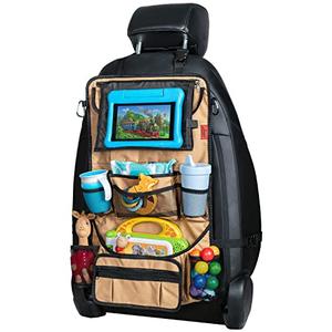 Lusso Gear Heavy Duty Back Seat Car Organizer Extra Large for Powerful Protection, Sag Proof & Reinforced Corners, Protects iPad & Backseat, 12 Versatile Car Seat Organizer Storage Compartments, (Tan) 2 Pcs