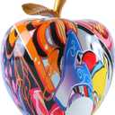 Colorful Fruit Figurines Apple Statue Decorations,Abstract Graffiti Apple Resin Sculpture for Table top Ornament Home Decor Christmas eve Gift(Large) (5x4.3x4.3IN)