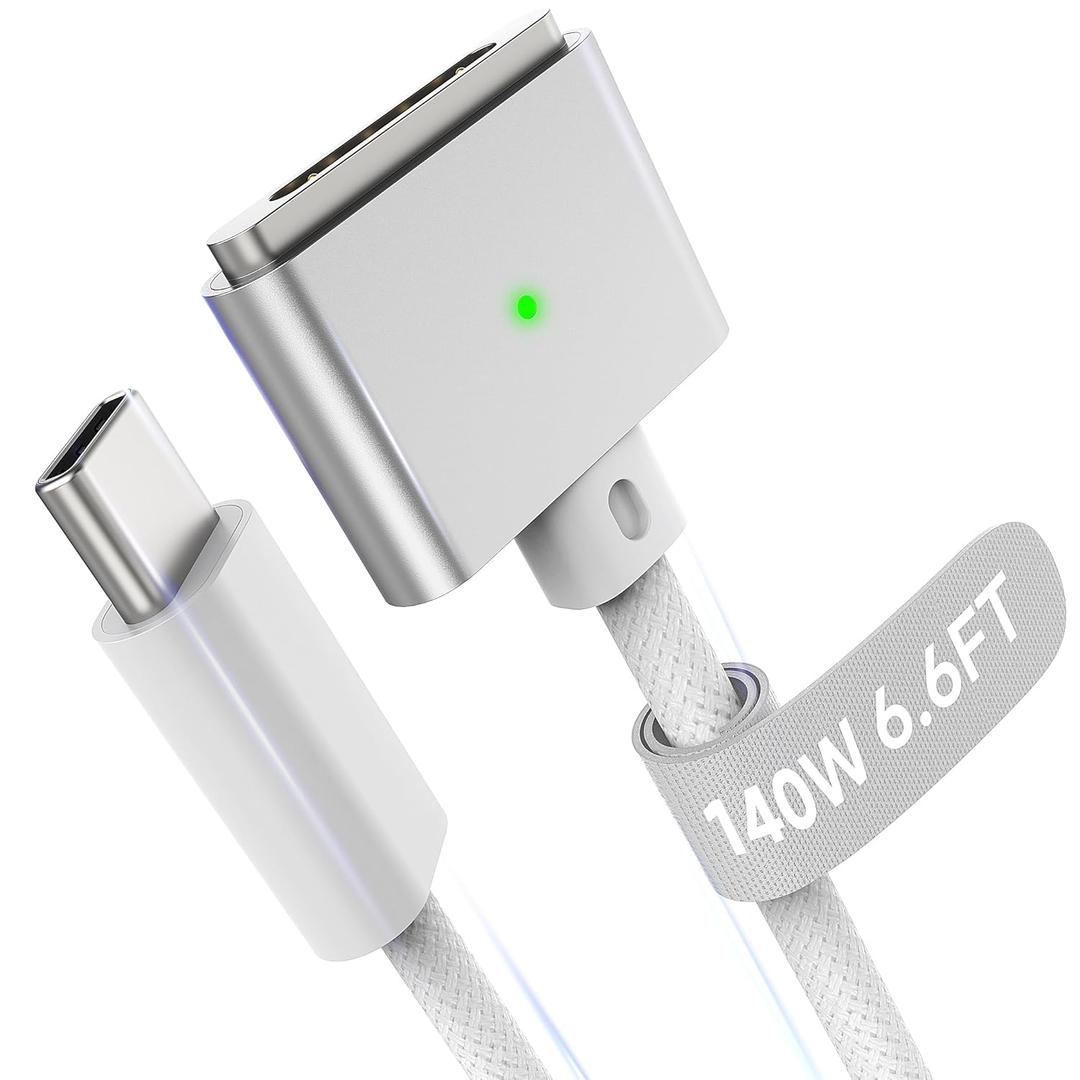 Magnetic 3 Cable USB-C 6.6FT Compatible with M5/M4/M3/M2 MacBook Air Pro Charger, 140W Safe 3 Cable for MacBook Air (13"/15" 2026/2025/2024/2023/2022), Pro (16"/14" 2026/2025/2024/2023/2021), White