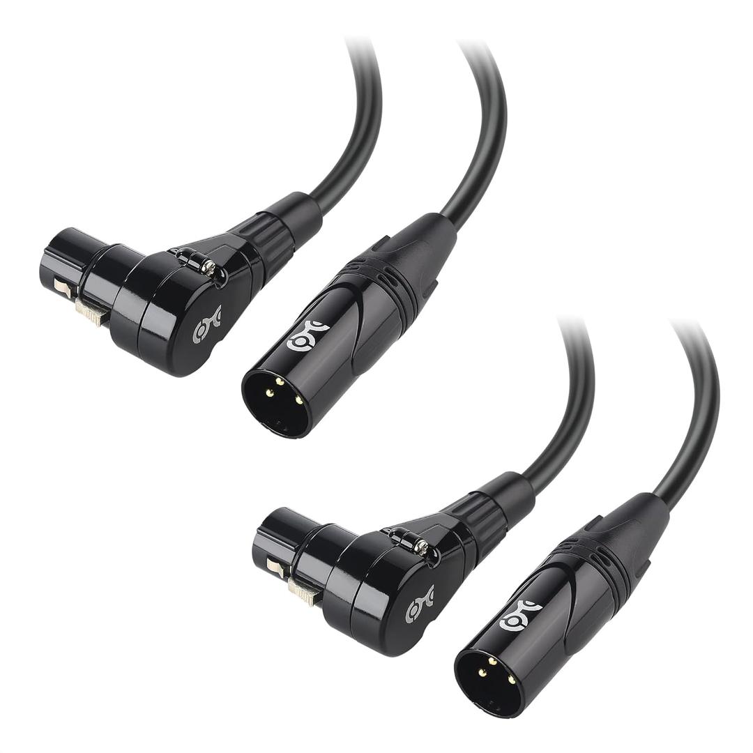 Cable Matters 2-Pack Right Angle XLR Cable, Long XLR Microphone Cable - 15ft, Oxygen-Free Copper (OFC) Microphone Right Angle Cord, Mic Cord, Black