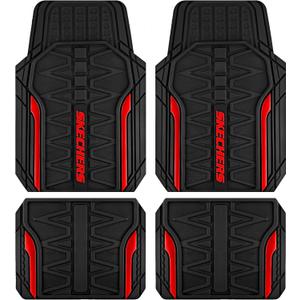 Skechers Car Floor Mats,Heavy Duty Rubber Car Mats Full Set,All Weather Floor Mats,Waterproof Trim to Fit Universal Floor Liner Car Accessories,Automotive Floor Mats for Cars Trucks SUV,Red
