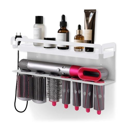 Hyber&Cara Wall Mounted Storage Holder Compatible with Dyson Airwrap Storage Stand Rack No Drill Storagefor Bathroom Shelf Organizer Curling Iron Attachments and Complete Styler White