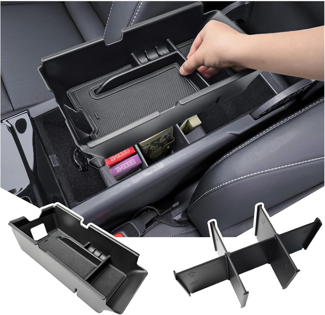 Center Console Tray & Insert Divider 2PCS Compatible with 2025 2026 Toyota Camry XSE/XLE/SE/LE Car Accessories, Middle Console Organizer Armrest Storage Box Secondary Compartment Dual-Layer