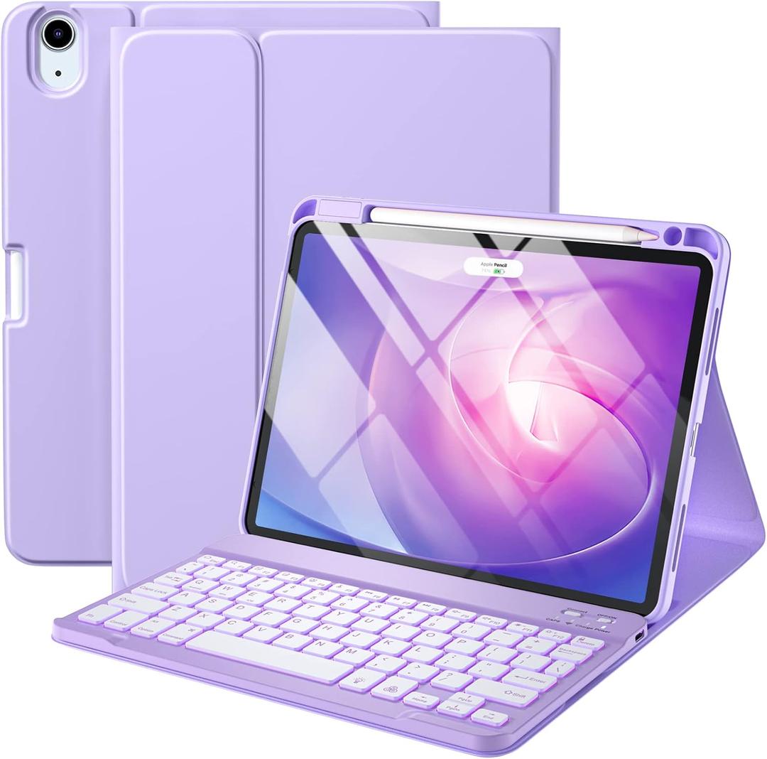 Keyboard Case Compatible with iPad Air 11-inch/Air 5th 4th Generation Case with Keyboard-Backlit Detachable, Folio Cover with Pencil Holder for Air 11" M3/M2 (2025/2024), Air 5/Air 4 (Purple)