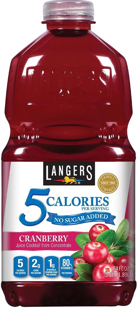Langers 5 Juice Cocktail, Cranberry, 64 Fl Oz (Pack of 8) (EXP 08/07/27)