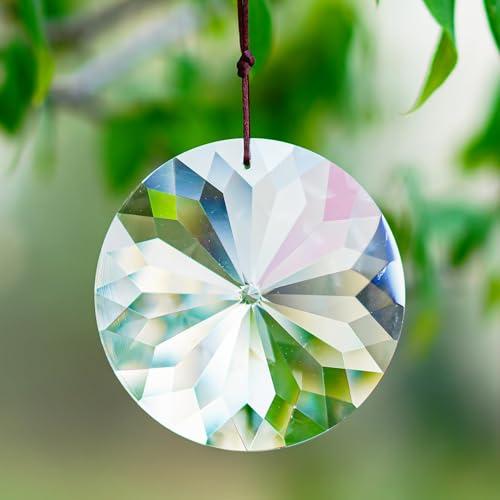 Bauhinia Hanging Faceted Crystals Large Window Prisms Suncatcher Ornament Rainbow Maker Chandelier Crystal Pendant(85mm, Round)